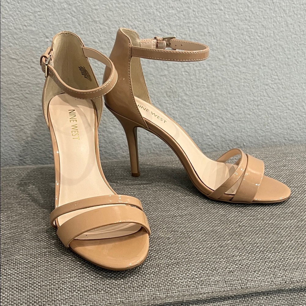 Nine West Nude Patent Ankle-Strap Stiletto Sandals size 7M